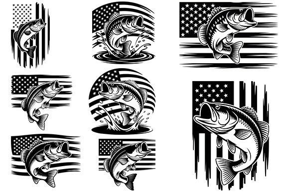 Bass Fishing American Flag Svg Bundle: A Versatile Design Set for Creators and Anglers