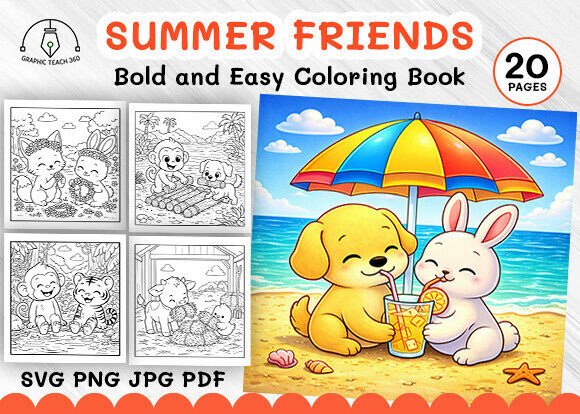 Bold Easy Summer Friends Coloring