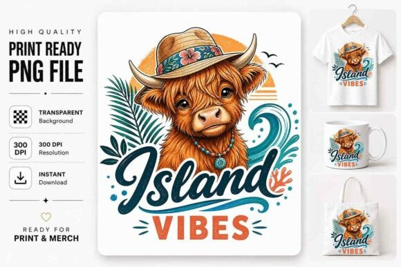 Cow Beach Vibes Design PNG: A Tropical Twist for Creative Expression