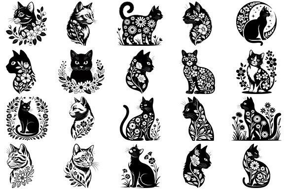 Floral Cat SVG & Cat Vector Bundle