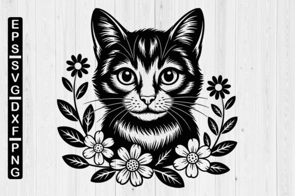 Floral Cats Head SVG