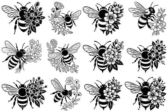 Flowers Bee SVG Bundle: Instant Digital Design Set