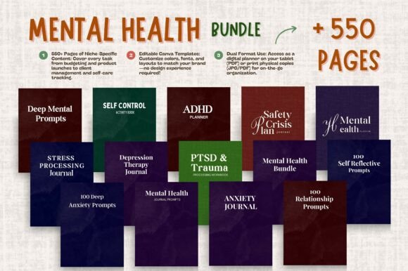 Mental Health Bundle 600 Pages Canva